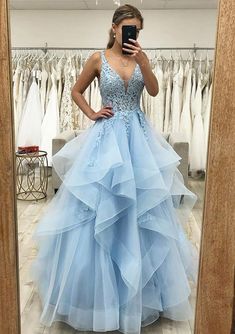 Beading Applique, Prom Dress With Lace, Formal Wedding Guests, Dress Ruffles, Princess Prom Dresses, A Line Prom Dresses, Grad Dresses, Satin Prom Dress, Prom Dresses Blue