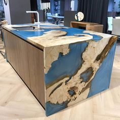 Custom Epoxy Waterfall Table Kitchen Island WCT8 Resin Island, Custom Wood Dining Table, Basement Diy, Waterfall Table, Wood Conference Table, Island Countertop, Wood Slab Table, Custom Kitchen Island, Table Kitchen Island