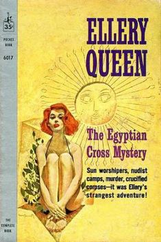 the egyptian cross mystery by elleny queen is shown in this vintage book cover art