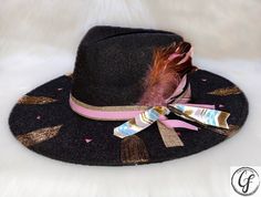 SHINE BRIGHT FEDORA - CountryFide Custom Accessories and Outdoors Custom Handmade Black Hat Bands, Custom Black Hat Bands For Kentucky Derby, Handmade Black Western Felt Hat, Custom Handmade Black Felt Hat, Custom Black Handmade Felt Hat, Handmade Black Felt Hat With Flat Brim, Handmade Black Fedora With Curved Brim, Black Artisan Brimmed Fedora, Handmade Black Fedora With Flat Brim