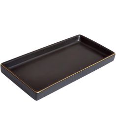 a black tray with gold trimming