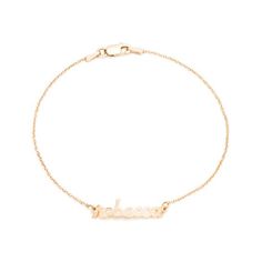 Ready to be adored, this Personalized name bracelet pairs well with any of your casual looks. Crafted in warm 10K gold, the design is centered with a single name - up to 10 characters in length - spelled out in a dainty lowercase script-style font. Sure to be a constant choice, this charming 7.0-inch link chain bracelet is polished to a bright shine and secures with a lobster claw clasp. Classic 14k Gold Custom Name Bracelet, Classic Yellow Gold Custom Name Bracelet, Custom Name 14k Yellow Gold Bracelet, Classic Yellow Gold Bracelet With Custom Name, Custom Name Yellow Gold Bracelet 14k, 14k Gold Nameplate Bracelet For Everyday, Yellow Gold Nameplate Bracelet With Name Detail, Everyday 14k Gold Nameplate Bracelet, Gold Signature Style Name Bracelet