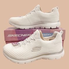 Women’s Sketchers Walking Shoes With Bungee Upper Padded Insole. Has 1 1/4 Inch Heel. New With Box & Tags. Tried On Carpet Only. Size 6.5, Fits True To Size. If You Have Any Questions, Please Ask! Sketchers Shoes For Women, Sketcher Walking Shoes, White Wedge Sneakers, Brown Leather Sneakers, Sketchers Shoes, Shoes Skechers, Black Slip On Sneakers, Look Casual Chic, Skechers Memory Foam