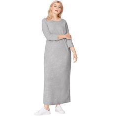 A casual closet staple, this knit maxi dress is a must-have for any well-rounded wardrobe. Crafted from lightweight cotton/spandex jersey with the perfect amount of stretch to be flexible without losing its shape. Pair it with ankle boots and a leather jacket for an edgy look or dress it up with pumps and a clutch—the styling possibilities are endless. Scandinavian Lifestyle, Knit Maxi Dress, Plus Size Maxi, Maxi Knit Dress, Plus Size Maxi Dresses, Dress Suits, Three Quarter Sleeves, Quarter Sleeve, Three Quarter