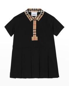 Burberry "Sigrid" polo shirt dress features signature vintage check and boxpleat skirt    Spread collar; button placket    Short sleeves    Aline silhouette    Cotton/elastane    Imported Luxury Baby Gifts, Polo Shirt Dress, Pleat Skirt, Burberry Kids, Shirt Dress Style, Vestido Casual, Polo Dress, Vintage Children, Button Placket