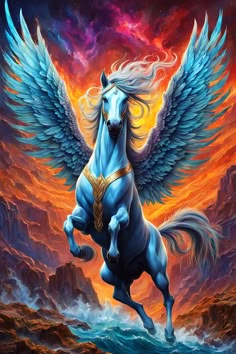 a painting of a horse with wings on its back