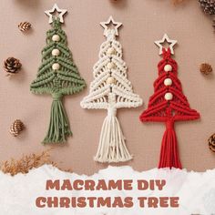 macrame diy christmas tree ornaments are displayed on a piece of white paper