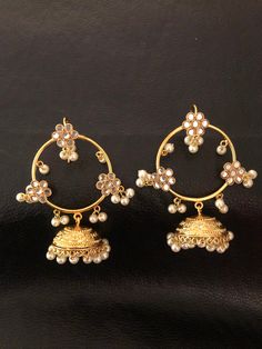 Do not wait for anyone to make you happy, make yourself happy with these beautiful and gold plated jhumki bali earrings in kundan. Pre-order and shipping time 4-6 weeks. Brass Chandbali Danglers With Matching Earrings, Brass Chandbali Danglers, Brass Chandbali Bridal Earrings With Tilla, Metal Chandbali Bridal Earrings, Temple Jewelry Chandbali Bridal Earrings In Brass, Traditional Brass Chandbali Bridal Earrings, Temple Jewelry Bridal Chandbali Earrings In Brass, Bollywood Style Brass Jewelry With Matching Earrings, Traditional Bridal Chandbali Earrings In Brass