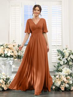 Solid V-neck Chiffon Dress, Solid Color Chiffon Empire Waist Dress, V-neck Chiffon Bridesmaid Dress, Fitted V-neck Chiffon Bridesmaid Dress, Fitted Chiffon Bridesmaid Dress With V-neck, Solid Chiffon V-neck Dress, Solid Color Flowy V-neck Chiffon Dress, Flowy Solid Chiffon V-neck Dress, Flowy Solid Chiffon Dress With V-neck