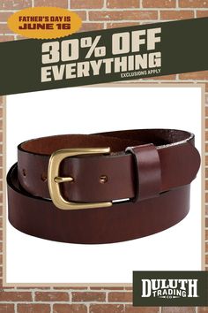 The Everyday Work Belt from Duluth Trading Company is your level best value, with a tough premium leather strap and antiqued finish brass buckle. Classic Belts With Brass Buckle For Everyday Use, Classic Everyday Belts With Brass Buckle, Adjustable Leather Belt Buckles With Brass Hardware, Classic Vintage Brown Belt With Brass Buckle, Classic Brown Belt With Brass Buckle, Classic Brown Belt With Brass Hardware, Classic Vintage Brown Belt Buckle With Brass Detail, Rugged Belt Buckles With Leather Strap For Everyday Use, Rugged Leather Belt With Brass Buckle