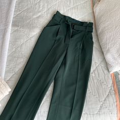 Nwot Brand New Babaton Encore Pants, Dark Green, 00, Belted, Looks Black But Definitely Dark Green Dark Green Pants Women, Green Wide Leg Dress Pants For Office, Elegant Green Bottoms With Pockets, Elegant Green Wide Leg Pants With Pockets, Green Wide Leg Office Bottoms, Green Tailored Wide Leg Bottoms, Tailored Wide Leg Green Bottoms, Green Wide Leg Bottoms For Office, Green Straight Leg Formal Bottoms