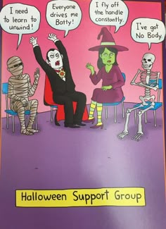 an image of halloween support group with cartoon characters on the front and back cover for children's books