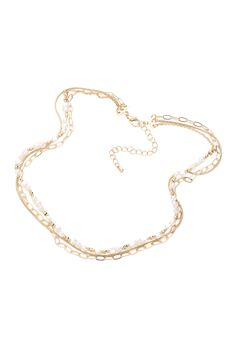 Get the perfect mix of elegance and charm with our 3 Strand Pearl Bead Necklace! Featuring a 15.75" chain with a 3" extension, this necklace is not only adjustable but also lead and nickel compliant. Plus, the 1.25" width of all 3 chains adds a touch of beauty to any outfit. Upgrade your style with this must-have accessory! Available with Chanel Pull as a pendant. See Pearl Bead Chanel Pull Necklace. Multi-strand Pearl Jewelry With Adjustable Chain, Metal Beaded Chain Necklaces For Layering, Metal Beaded Chain Necklace For Layering, Elegant Beaded Necklaces With Adjustable Chain For Layering, Adjustable Metal Beaded Necklace With Pearl Chain, Adjustable Metal Pearl Chain Beaded Necklaces, Adjustable Multi-strand Pearl Chain Jewelry, Adjustable Double Strand Beaded Chain Necklace, White Multi-strand Beaded Chain Necklace