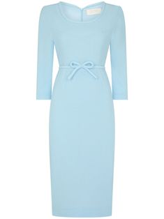 Find JANE Thelma Bow-detail Wool Midi Dress on Editorialist. sky blue wool bow detailing round neck rear zip fastening three-quarter length sleeves calf-length straight hem Royal Outfits Classy, Midi Dress Blue, Jane Clothing, Outfits Classy, Dress Classy, Royal Outfits, Jane Dress, Business Dresses, Fashion Design Clothes