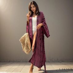 Lasaky - Loose-fitting Sun-protective Cardigan with Print Design for Beachwear and Bikini Cover-up in Cotton Fabric. Beach Jacket, Dark Rose, Crop Top Dress, Cardigan Outfits, Long Sleeve Short Dress, Printed Cardigan, Daily Dress, Long Sleeve Bodycon, Long Sleeve Bodycon Dress