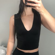 New Without Tag, Never Worn. Perfect Condition Stretch V-neck Crop Top For Night Out, Trendy Black V-neck Top For Summer, Black Stretch V-neck Crop Top, Casual V-neck Tank Top For Date Night, Black V-neck Crop Top For Spring, Chic Black V-neck Crop Top, Chic Black V-neck Tank Top, Black V-neck Tank Top For Spring, V-neck Stretch Crop Top For Night Out