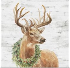 a painting of a deer wearing a wreath