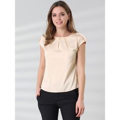 This blouse offers perfect office wear for warm weather. Cut to a fitted shape with the cap-sleeve design, just providing elegant details for the blouse. This blouse would be equally styled well with A-line skirts or skinny jeans with high heels. Designed in a fluid, flowing silky fabric that drapes beautifully around the body. Cap sleeves add some flare to your everyday look. Jeans With High Heels, Office Blouse, Basic Blouses, Perfect Office, Cap Sleeve Top, Satin Blouses, Silky Fabric, Women's Blouses, Satin Shirt