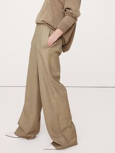 Wool Flannel Pull-On Wide-Leg Pant | Banana Republic Fall Wide-leg Pull-on Pants, Versatile Wide Leg Pull-on Pants, Relaxed Fit Pull-on Wide Leg Pants, Banana Republic Wool Pants, Wide Leg Rayon Pull-on Pants, Easy Silhouette, Fall Pants, Flannel Pants, Wool Flannel