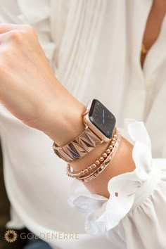 Can your Apple Watch look dressy? YES! Transform your Apple Watch from a tech gadget into a fashion accessory you'll love. Our high quality Apple watch bands are jewelry-inspired and stunning. Discover your modern statement piece today. Free US Shipping & Returns Watch Accessories Bracelets, Work Accessories Jewelry, Dressy Apple Watch Bands Women, Stacking Bracelets With Apple Watch, Apple Watch Women Fashion, Metal Apple Watch Band Women, Layering Bracelets With Apple Watch, Gold Link Apple Watch Band, I Watch Bands For Women