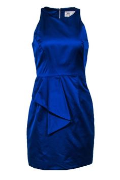 Current Boutique-Milly - Royal Blue Sheath Dress w/ Asymmetrical Flounce Sz 6 Blue Dress With Ruffles And Asymmetrical Neckline, Chic Royal Blue Prom Dress, Elegant Royal Blue Mini Dress For Prom, Blue Asymmetrical Hem Dress For Work, Elegant Royal Blue Mini Dress For Formal Occasions, Asymmetrical Blue Prom Dress, Blue Asymmetrical Prom Dress, Blue Asymmetrical Mini Dress For Formal Events, Blue Asymmetrical Mini Dress For Formal Occasions