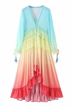 'Patricia' V-Neck Gradient Ruffled Dress (2 Colors) Multicolor V-neck Midi Dress With Ruffle Hem, Multicolor Ruffle Hem Maxi Dress For Summer, Summer Multicolor Maxi Dress With Ruffle Hem, Multicolor Maxi Dress With Ruffle Hem For Summer, Summer Multicolor Ruffle Hem Maxi Dress, Multicolor Ruffle Hem Maxi Dress For Spring, Spring Multicolor Maxi Dress With Ruffle Hem, Multicolor Ruffled Maxi Dress For Summer, Multicolor Ruffled Maxi Dress