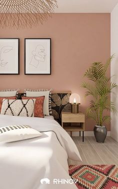 Un mur vieux rose et des éléments colorés dans une chambre ethnique Aesthetic Bedroom Design, Pink Bedroom Design, Redecorate Bedroom, Bedroom Wall Decor, Amazing Home, Room Makeover Bedroom, Styl Boho, Design Bedroom