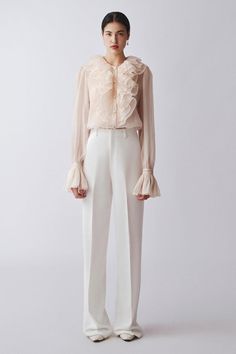 Amanda Straight Poet Sleeved Polyester Blouse | MEAN BLVD Elegant Long Sleeve Blouse With Set-in Sleeves, Chic Evening Blouse With Pleated Sleeves, Luxury Spring Party Blouse, Spring Luxury Party Blouse, Luxury Long Sleeve Blouse For Evening, Chic Sheer Sleeve Blouse For Work, Luxury Long Sleeve Evening Blouse, Feminine Evening Blouse With Blouson Sleeves, Feminine Blouse With Blouson Sleeves For Evening