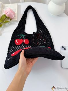 BirdinBag - Womens Summer Crochet Mesh Beach Tote Bag: Stylish and Practical Summer Crochet Pouch Bag For Shopping, Handheld Crochet Bag For Shopping In Beach Season, Handheld Crochet Bag For Shopping During Beach Season, Casual Crochet Shoulder Bag For Beach Season, Black Shoulder Bag For Beach Shopping, Spring Beach Black Shoulder Bag, Summer Crochet Pouch Bag For Daily Use, Casual Summer Crochet Pouch Bag, Bohemian Black Shoulder Bag For Beach Season