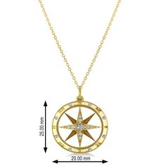 Style Number - AZ19180
This brilliant compass necklace is truly a stunning, standout piece. It's as breath taking as it is unique. The compass measures 20mm in diameter and the height including the bail is 25mm.16 round cut, prong set lab grown diamonds adorn this already beautiful compass for a total of 0.19 carats. These lab grown diamonds are conflict free and near colorless.Featured in 14k Yellow gold and available with your choice of a 16 or 18 inch matching gold chain. Elegant Round Necklace With Compass Design, Diamond Compass Design Round Jewelry, White Gold Compass Medallion Jewelry, White Gold Compass Medallion Necklace, White Gold Compass Design Medallion Jewelry, White Gold Medallion Necklace With Compass Design, Round Diamond Jewelry With Compass Design, Timeless Round Compass Design Jewelry, Timeless Compass Design Jewelry