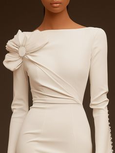 Courthouse Wedding Dress Long Sleeve, Cocktail Party Dress Classy, White Dress Classy Elegant Long, Long Sleeve Dress Formal Classy, White Cocktail Dress Classy, Cocktail Dress Classy Evening, White Evening Gown, Long Sleeve Knee Length Dress, Casual Bride