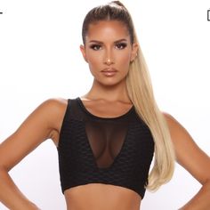 Black With The Middle See Through Very Cute Black Mesh Crop Top For Club, Trendy Black Crop Top For Workout, Black Crop Top For Spring Workout, Chic Black Stretch Crop Top, Black Mesh Crop Top, The Middle, Chic Outfits, Fashion Nova, Women's Fashion