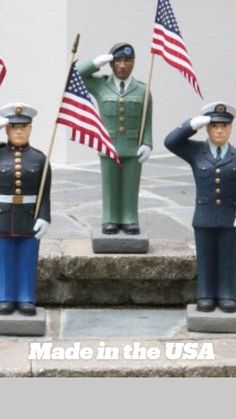 Made of solid cement!  These will stand the test of time against the elements for generations to come. American Flag Decor, Military Men, Us Air Force, Us Army, The Test, Captain America, Memorial Day, Cement, Garden Art