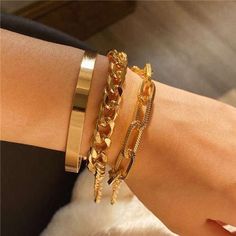 Mixed Chain Golden Alloy Set-Fashion Bracelets & Bangles-StylinArts Adjustable Weights, Cutout Dress, Golden Color, Contemporary Fashion, Stylish Accessories, Modern Elegance, Earring Necklace, Fashion Bracelets, Ring Designs