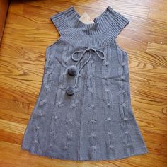 Perfect New With Tags Condition! Gray With Fine Silver Tinsel Knit And Pompom Tie! From Smoke And Pet Free Home. Sleeveless Gray Dress For Winter, Camel Dress, Sparkly Sweater, Silver Tinsel, Thrift Fashion, Fine Silver, Lady In Red, Camel, Sweater Dress