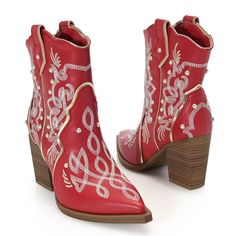 YEE-HAW! Meet Wendi, the mid height western boot from MIA. Made with a synthetic sole, this cowgirl will take you to from day to night. She comes with a contoured foot bed for comfort and support. Strut your stuff in the pair that suits your style. Red Platform Cowboy Boots, Red Boots Western, Red And Pink Cowboy Boots, Western Style Red Leather Mid-calf Boots, Red Weetern Cowboy Boots, Mia Shoes, Western Style Boots, Yee Haw, Boots For Sale