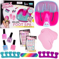 PRICES MAY VARY. REAL SPA EXPERIENCE : Pamper your kids at home by giving them the ultimate spa treatment with our foot spa kit. This little girl spa set includes slippers, nail polish, press on nails for kids, nail filers, and a toe separator. It also comes with bubbling music, so they can enjoy a more realistic and soothing spa experience. PROMOTES CREATIVITY : Have them invite friends over for a girls spa day and watch them have loads of fun stimulating their creativity with this spa toys for Nail Kit For Kids, Kids Spa, Pedicure Set, Spa Set, Manicure Diy, Foot Spa, Pedicure Kit, Nails For Kids, Spa Party