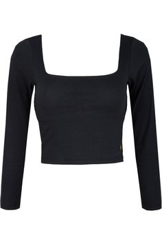 Modern Long Sleeve Top, Modern Long Sleeve Solid Color Top, Modern Long Sleeve Solid Top, Black Long Sleeve Top For Everyday, Black Minimal Stretch Top For Fall, Black Long Sleeve Everyday Tops, Modern Long Sleeve Tops For Layering, Chic Long Sleeve Top With Minimal Stretch, Minimal Stretch Long Sleeve Tops For Fall