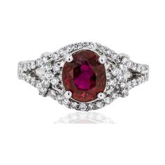 18K White gold ring with top Thai ruby weighing 1.99 carats and 58 round diamonds weighing 0.43 carats. 5.49 grams. size 6.25 Rubin Ring, Sarasota Fl, White Gold Ring, Ruby Ring, Sarasota, White Gold Rings, Gold Ring, Beauty Book, Round Diamonds