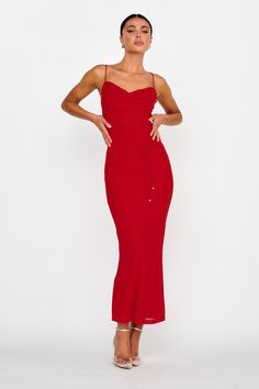 Teava Laced Waist Maxi Dress Red by Selfie Leslie Red Dress With Accessories, Maxi Dress Red, Friday Night Dinner, Long Red Dress, Red Maxi, Red Dress Maxi, Iron Material, Nude Heels, Neck Lace