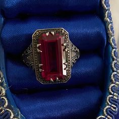 Beautiful Sterling Silver 925 Ruby Antique Style Ring .Size 8.75 Classic Red Ruby Jewelry, Red Formal Rings With Accent Stones, Hallmarked Rectangular Ruby Ring For Formal Occasions, Red Jewelry With Accent Stones For Formal Occasions, Formal Red Rings, Classic Red Gemstone Jewelry, Fine Jewelry Ruby Ring, Rectangular For Formal Occasions, Sterling Silver Ruby Ring With Vs Clarity, Classic Red Ruby Ring With Vs Clarity