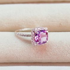 Main Stone : Natural Rose De France Amethyst/ Pink Amethyst / Lavender Amethyst Stone Color : pink Stone Shape :cushion Stone size: 8x8 mm Metal : 925 Sterling Silver Side Stone : american diamond Setting type : prong Occasion : Wedding ,Party, Anniversary, Valentine's Day,Daily Style : Classic Rings Type : Wedding ring Item Type : Ring Plating :silver/gold/rose gold If You Have Any Questions, Please Feel Free Contact Us through Etsy Message Service If you want to make jewelry of some other desi Fine Jewelry Pink Sapphire Ring In Purple, Purple Pink Sapphire Ring With Center Stone, Luxury Pink Amethyst Ring With Accent Stones, Elegant Pink Amethyst Ring With Halo Setting, Luxury Pink Amethyst Ring As Gift, Luxury Pink Amethyst Ring For Gift, Fine Jewelry With Cushion Cut Amethyst, Fine Jewelry Cushion Cut Amethyst, Pink Amethyst Ring In Fine Jewelry Style