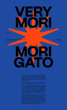 a poster with the words very mori and an orange star above it on a blue background