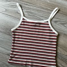 Never Worn, Super Lightweight And Fresh For The Summer. Striped Fitted Tops With Tank Straps, Fitted Striped Tops With Tank Straps, Striped Stretch Cami Top, Red Trendy Tank Strap Tops, Trendy Red Tank Top, Trendy Red Tops With Tank Straps, Striped Cotton Tops With Spaghetti Straps, Casual Red Tank Strap Tops, Red Cotton Tops With Tank Straps