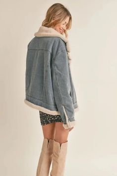 Product Details: ❥ Color: Washed Denim ❥ Fully lined faux fur denim jacket ❥ Denim outer lining ❥ Long sleeves ❥ Collared ❥ Side pockets ❥ Faux fur trimmed hemlines ❥ Oh so cozy! ❥ A Tiny Details favorite ❥ Relaxed fit ❥ Easy to wear and style ❥ Fabric Content: Self: 100% Cotton | Contrast: 100% Polyester Denim Jacket Photoshoot, Fur Denim Jacket, Jacket Photoshoot, Fur Lined Denim Jacket, Denim Jacket With Fur, Fitted Denim Jacket, Lined Denim Jacket, Jacket Denim, Washed Denim