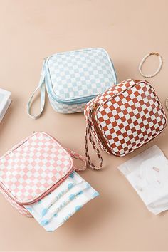 Checkered Cosmetic Makeup Travel Case-Wallet-Timber Brooke Boutique, Online Women's Fashion Boutique in Amarillo, Texas Mini Makeup Pouch, Carry On Makeup, Sanitary Towels, Makeup Travel Case, Sanitary Napkin, Travel Storage Bag, Makeup Pouch, Travel Makeup, Toiletry Bags