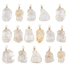 PRICES MAY VARY. Size & Packaging:You will receive 16 copper wire-wrapped natural quartz gemstone pendants. This quantity is sufficient to meet your DIY requirements. Our quartz pendant measures approximately 30-35mm (1.2-1.37 inches) in width, 13-23mm (0.5-0.9 inches) in length, and 8-22mm (0.3-0.9 inches) in thickness. It also features a 3mm hole. Material:Our pendant is made of natural quartz stone wrapped in durable gold-colored copper wire. The high quality, finely polished quartz stone camp retains its raw and unique beauty without being too rough to the skin. Design: our white natural quartz pendants are polished naturally and each one is unique. White crystal is honored as the king of crystals for its many benefits. It promotes health and beauty, soothes our minds and purifies bad Raw Clear Quartz, Gemstone Pendants, Stone Wrapping, Quartz Pendant, Quartz Stone, Clear Quartz, Clear Crystal, Copper Wire, Gemstone Pendant