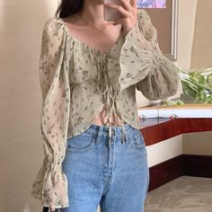 One Size:Shoulder:36cm,Bust:76cm,Length:45cm,Sleeve:67cm Female Shirts, Blouses Vintage, Shirt Dress Pattern, Sleeve Model, Womens Clothing Patterns, Floral Fit, Chiffon Material, Women Blouses, Style Office