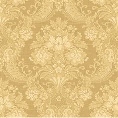 an old fashioned wallpaper pattern in beige and gold colors, with large flowers on the side