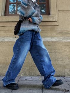 Bjux - High-Stretch Denim Pants with Wide Legs and Slash Pockets, for Women - Loose Fit Straight Leg Jeans, Denim Apparel Collection Angela Core, Wishlist Ideas, Stretch Denim Pants, Jean Flare, Wide Legs, New Wardrobe, Modest Outfits, Jeans Denim, Denim Pants